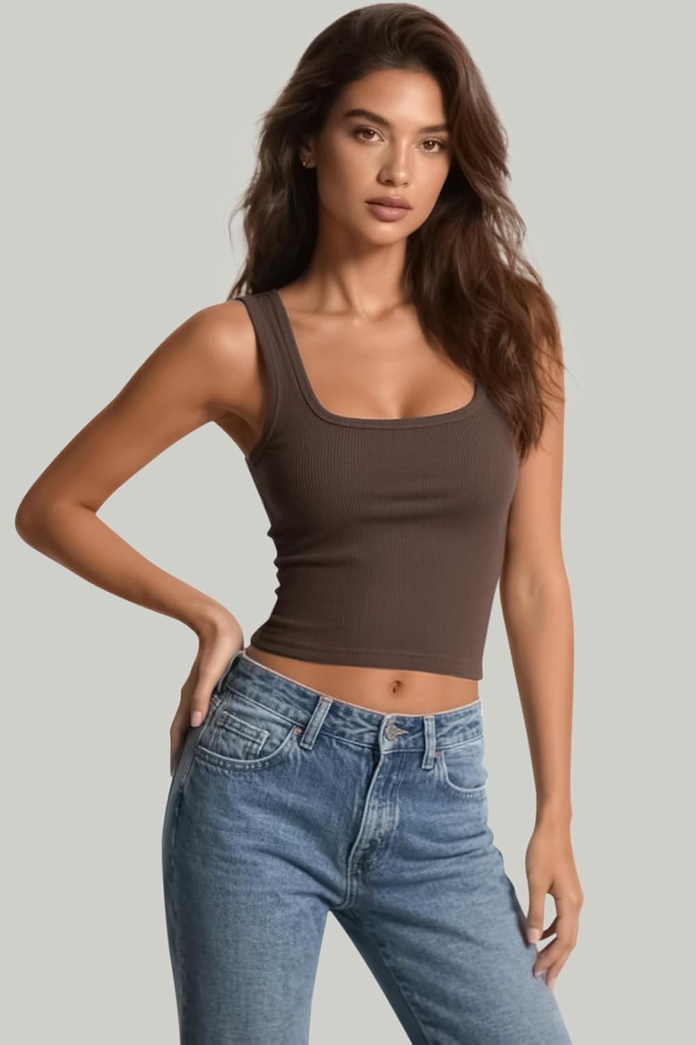 Women's Square Neck Sleeveless Tank Top Knit Ribbed Fitted Casual Basic Crop Top Shirts - Image 3