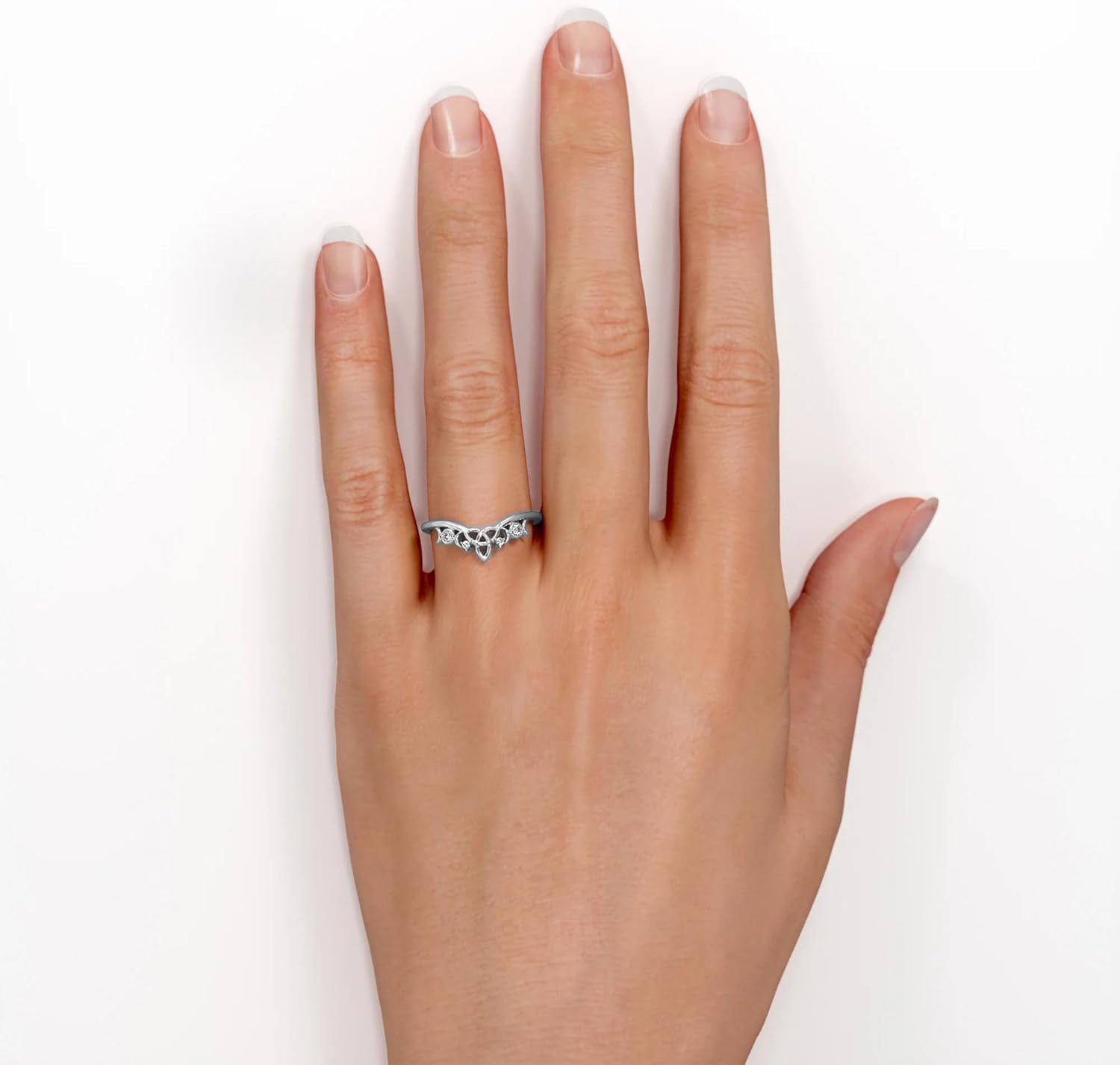 Curved Moissanite Wedding Band for Women 10K 14K 18K Platinum Plated Silver V Shaped Moissanite Eternity Band for Her
