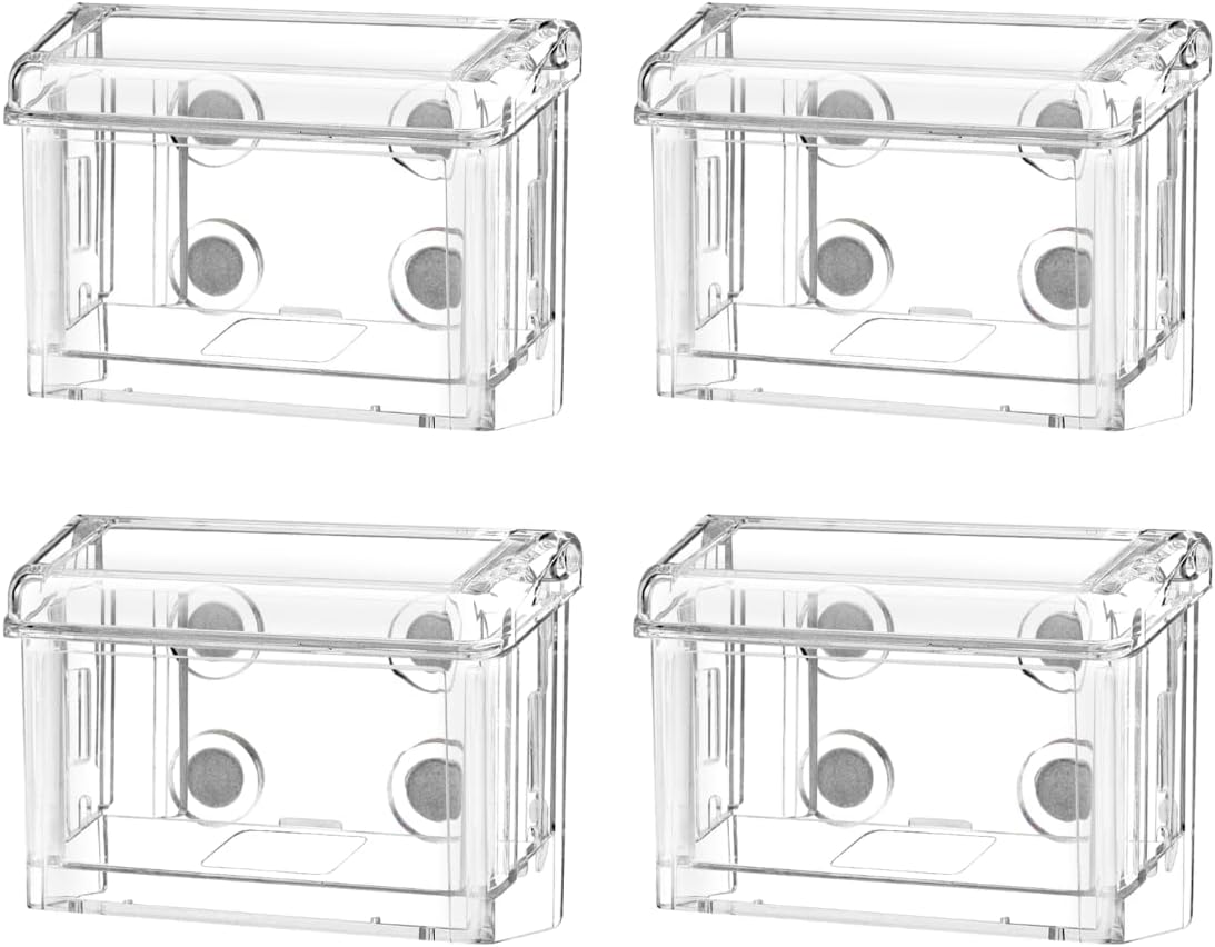 Marketing Holders 4 Pack Magnetic Outdoor Business Acrylic Holds 3.5 x 2 Cards Mobile Marketing with Hinged Lid and Take One Sticker Clear Acrylic Card Box