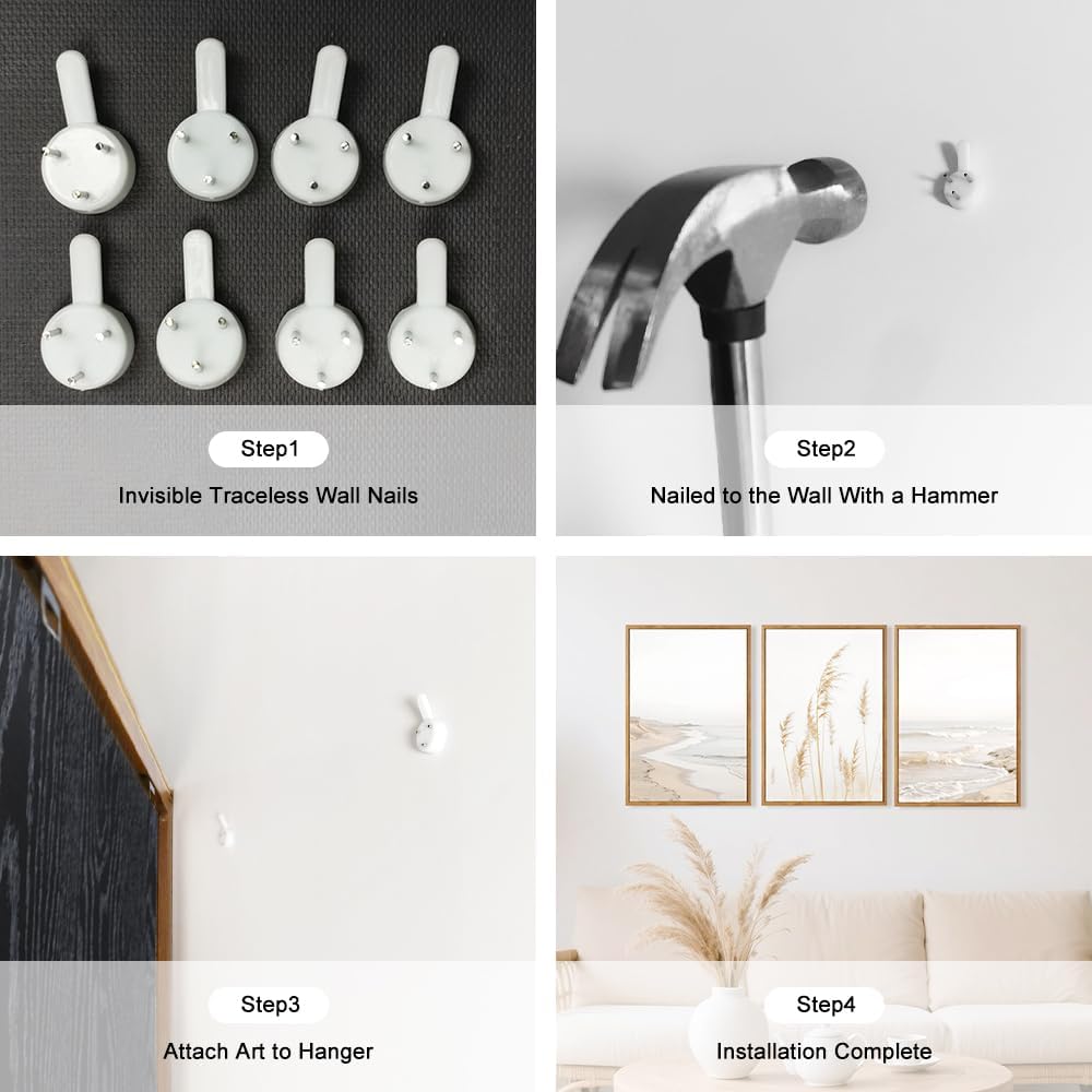 HPNIUB Modern Beach Artwork Seascape Wall Art, Seaside Framed Painting Reed Pathway Picture, Minimalist Neutral Coastal Landscape Wall Decor for Living Room,Bathroom -16'' x24'' x3