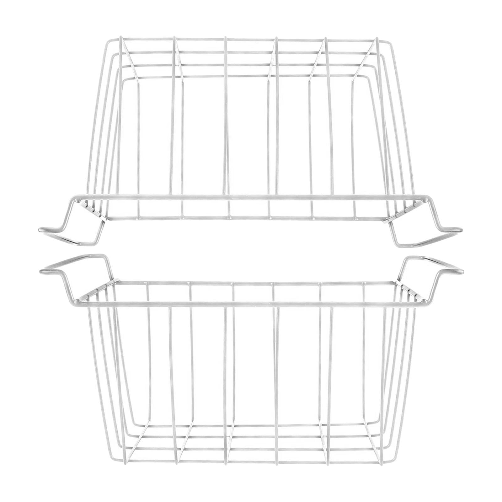 Set di 2 Cestelli Organizer in Metallo per Frigorifero, Impilabili E Dotati di Maniglia per Un Facile Trasporto, Ideali per La Conservazione in Famigl, Bianco 45 Cm