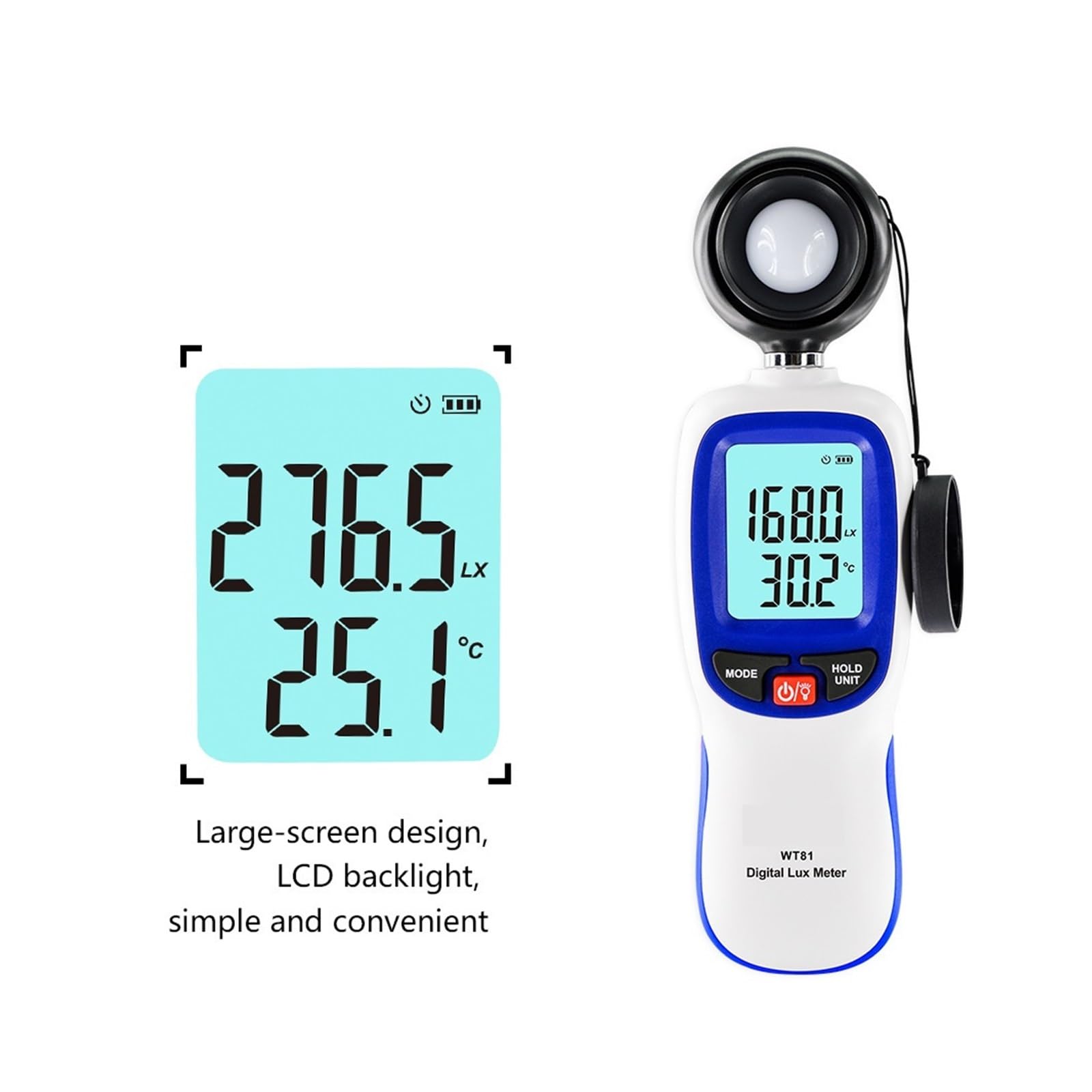 Alte prestazioni Luxmetro digitale Precisione Misuratore di intensità luminosa professionale Termometro 0-20000 Lux Illuminometro Mantenimento dati per case, agricoltura, magazzino