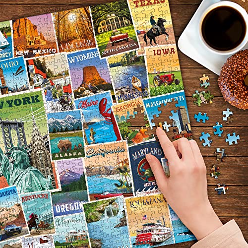 Funwares Puzzle de Estados Unidos, Rompecabezas de 1000 Piezas, Arte Vintage de Póster | Monumentos y Atracciones desde Alabama hasta Wyoming, Sin Polvo de Rompecabezas, Piezas Antirreflejo, 27 x 19 Pulgadas, Regalo Educativo miniatura 5