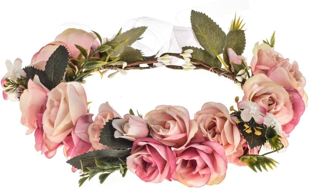 Vividsun Adjustable Flower Crown Floral Headpiece Floral Crown Wedding Festivals Photo Props (baby pink)