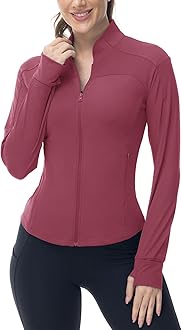 Gopune Women's Workout Athletic Jacket Lightweight Zip Up Yoga Slim Fit Tops with Pockets