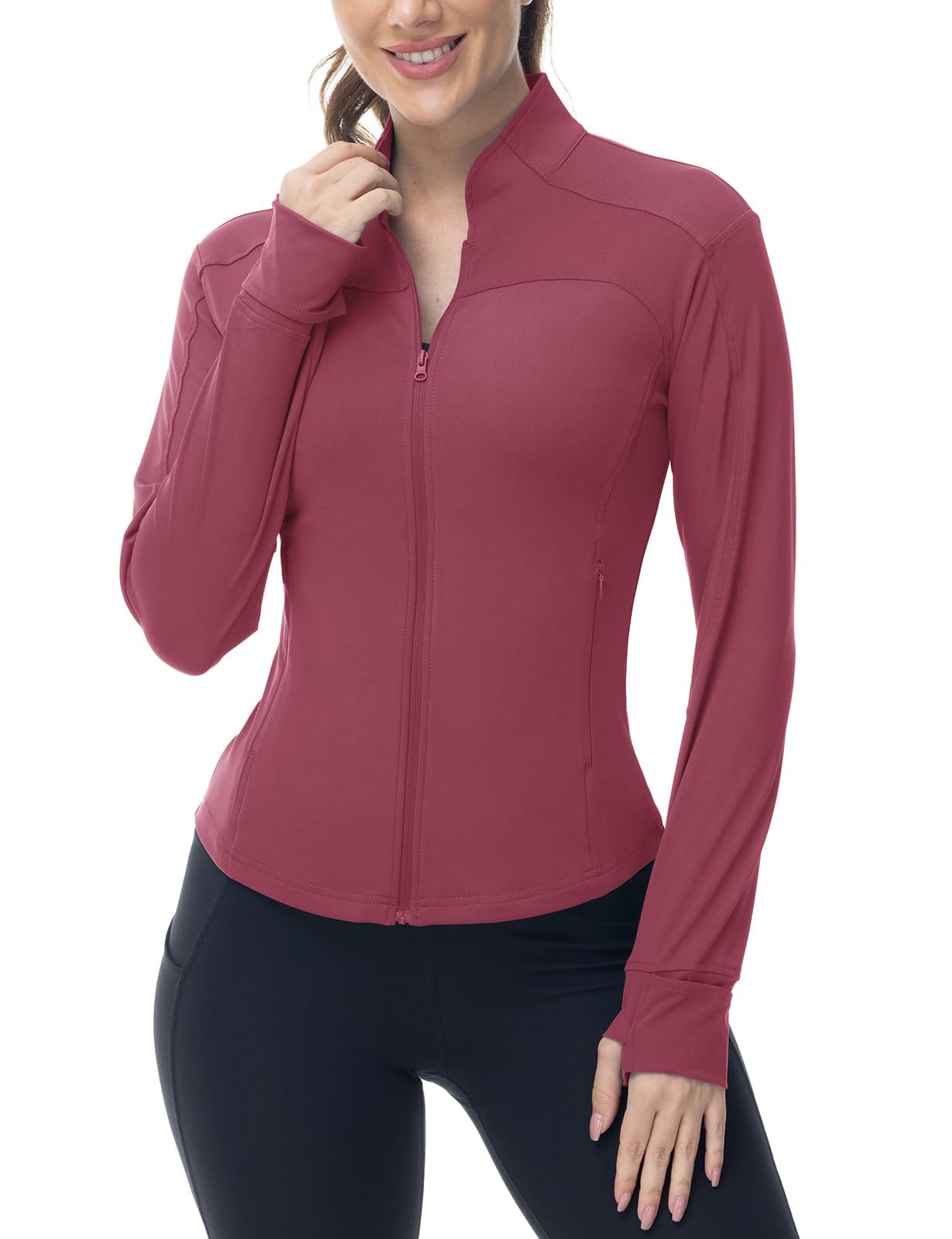 GopuneWomen's Workout Athletic Jacket Lightweight Zip Up Yoga Slim Fit Tops with Pockets