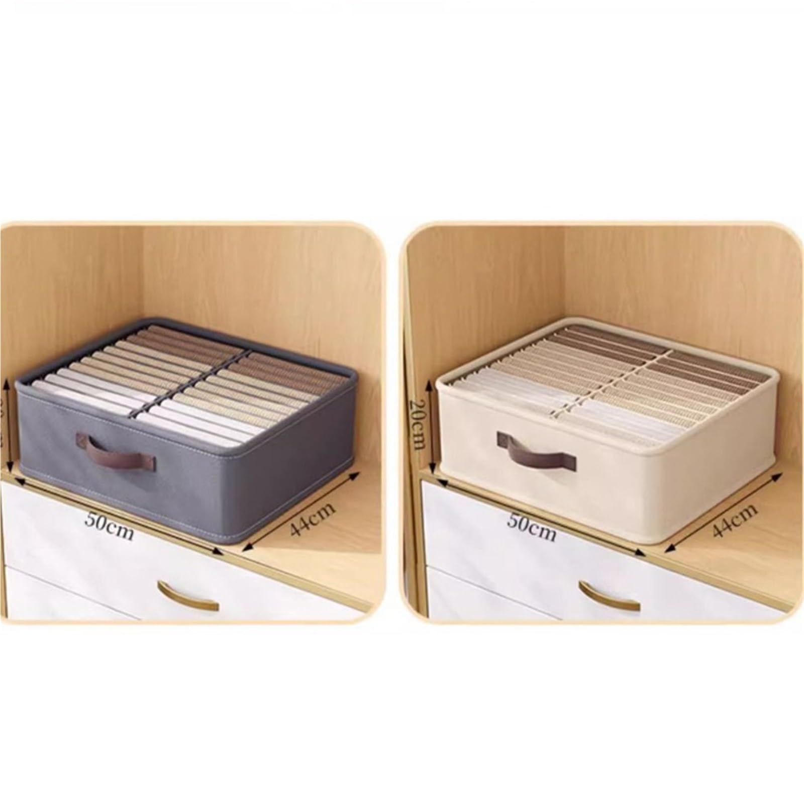 Organizador de almacenamiento de ropa, pantalones, suéteres, camisetas, caja de almacenamiento con tablero de polipropileno, organizador de cajones, caja de almacenamiento para jeans (beige, 16