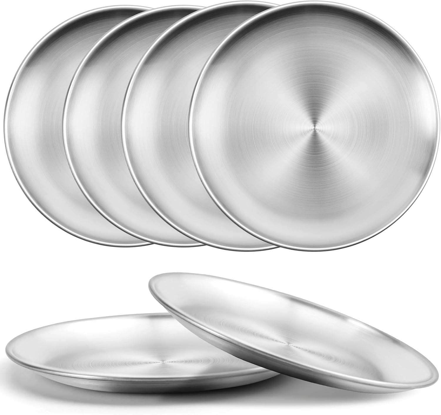 Jeffbaubl 10 Pack Stainless Steel Plates,7.8 Inch Round Salad Plates, Unbreakable Metal 304 Dinner Dishes,Lightweight Feeding Serving Camping Plate, Reusable and Dishwasher Safe