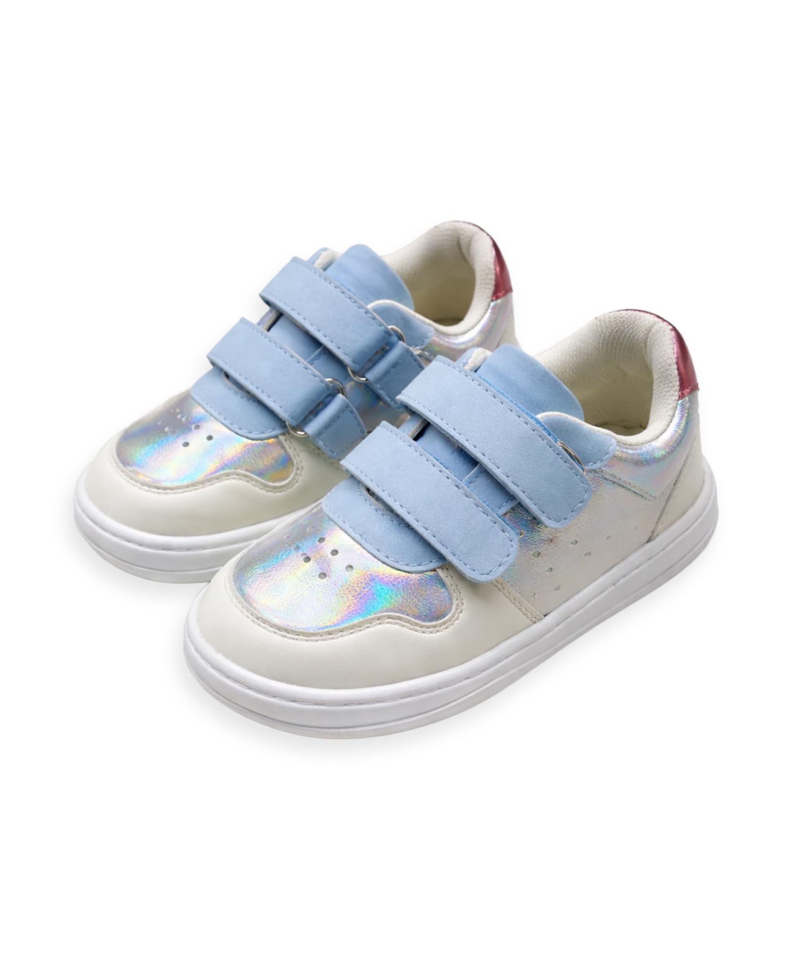 Girls Holographic Blue Double Velcro Straps Walking Shoes-image-2