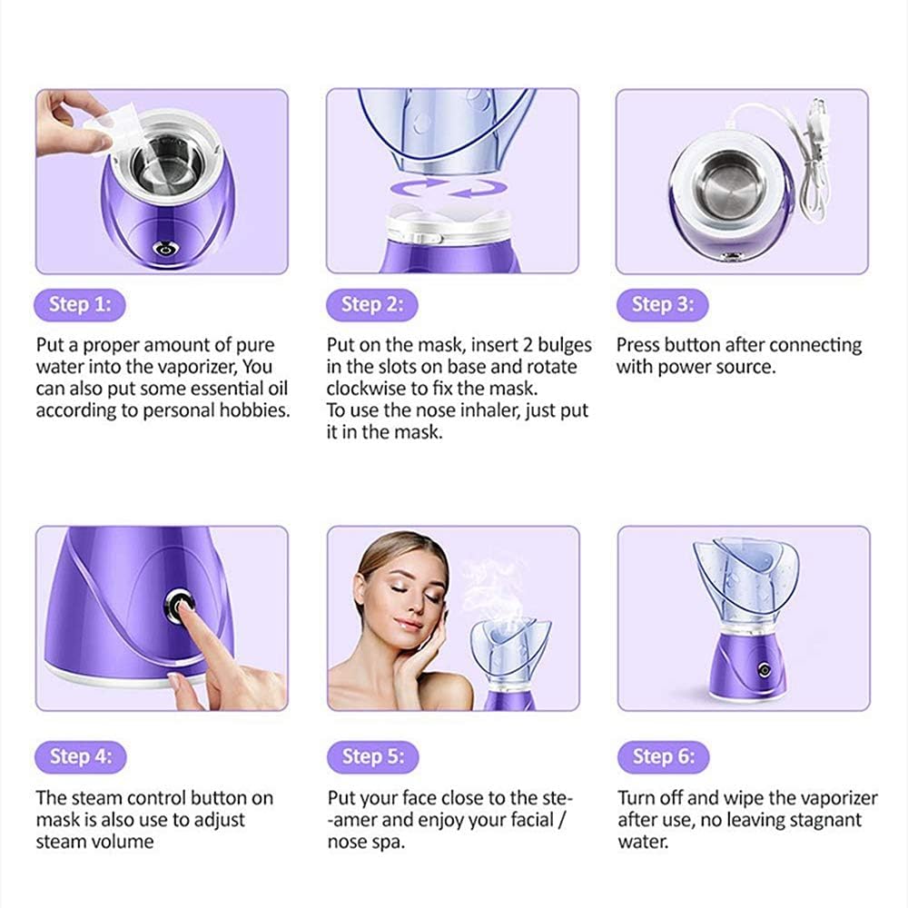 Apstour FS 60 Purple Sauna facial, vaporisateur facial pour les soins cosmétiques du visage, ouvre les pores et hydrate, vapeur bienfaisante, convient aussi pour l'aromathérapie et l'inhalation