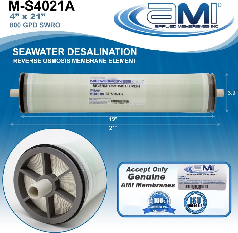 4" x 21" Seawater RO Membrane | Watermaker Replacement Membrane | 800 GPD SWRO | Applied Membranes, Inc. M-S4021A (4" x 21")