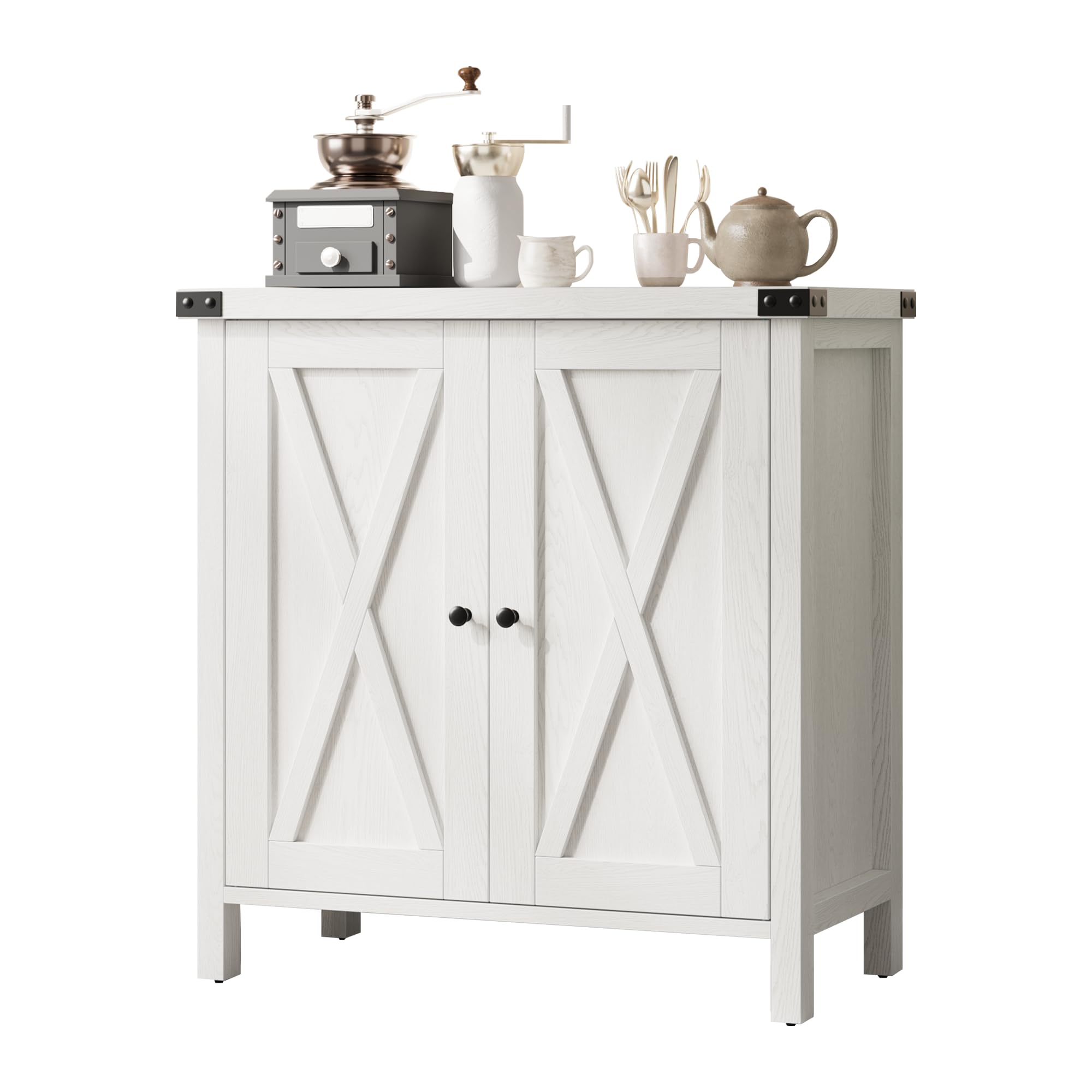 Coffee Bar Cabinet with Storage, 30" Farmhouse Kitchen Storage Cabinet with Adjustable Shelf, Console Table for Dining Room, Living Room &amp; Entryway，Oak