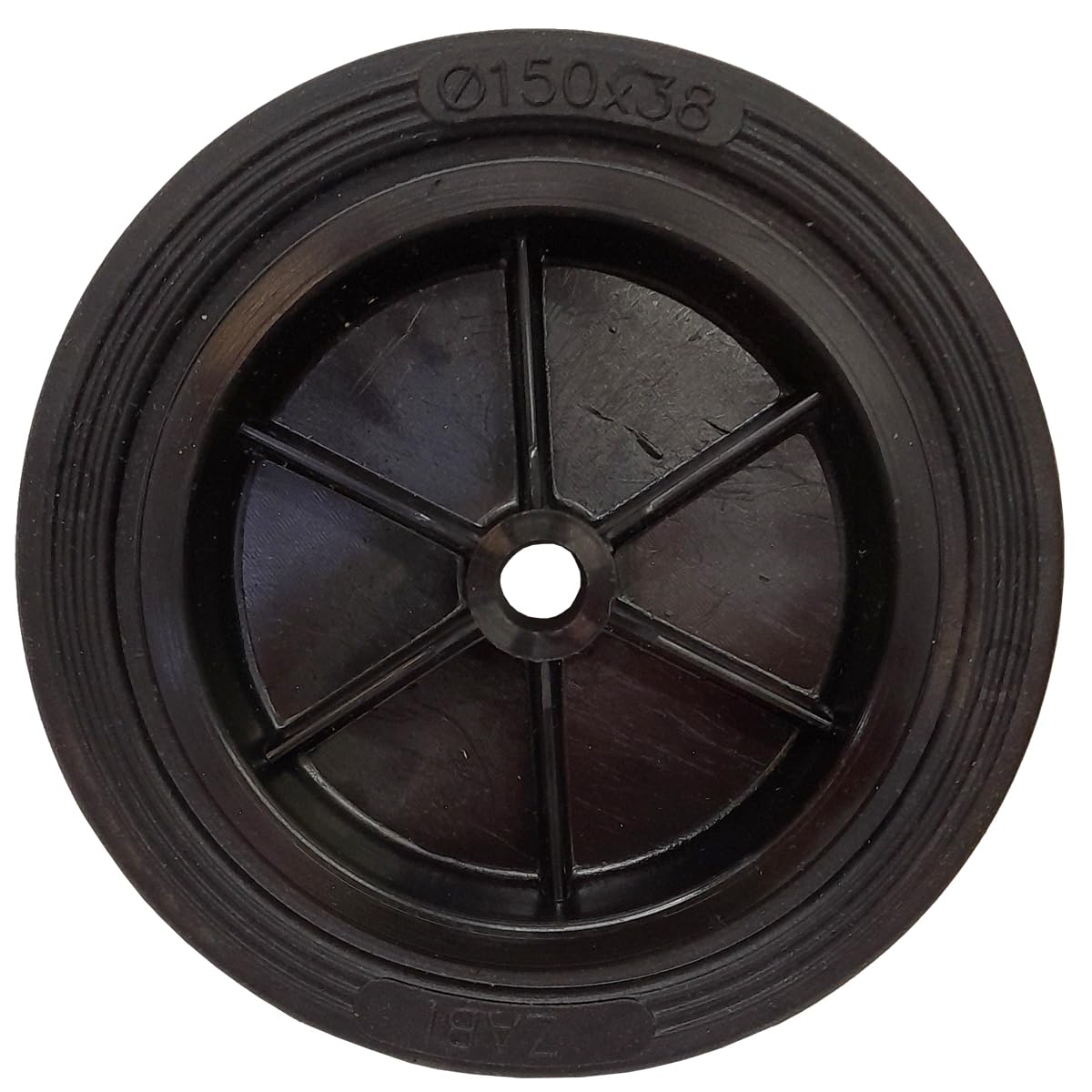 Rasenmäherrad Ø150 mm – schwarzes Ersatzrad aus Vollgummi, robustes Kunststoffrad für Rasenmäher, mit Montage-Set, Code: K150*M8
