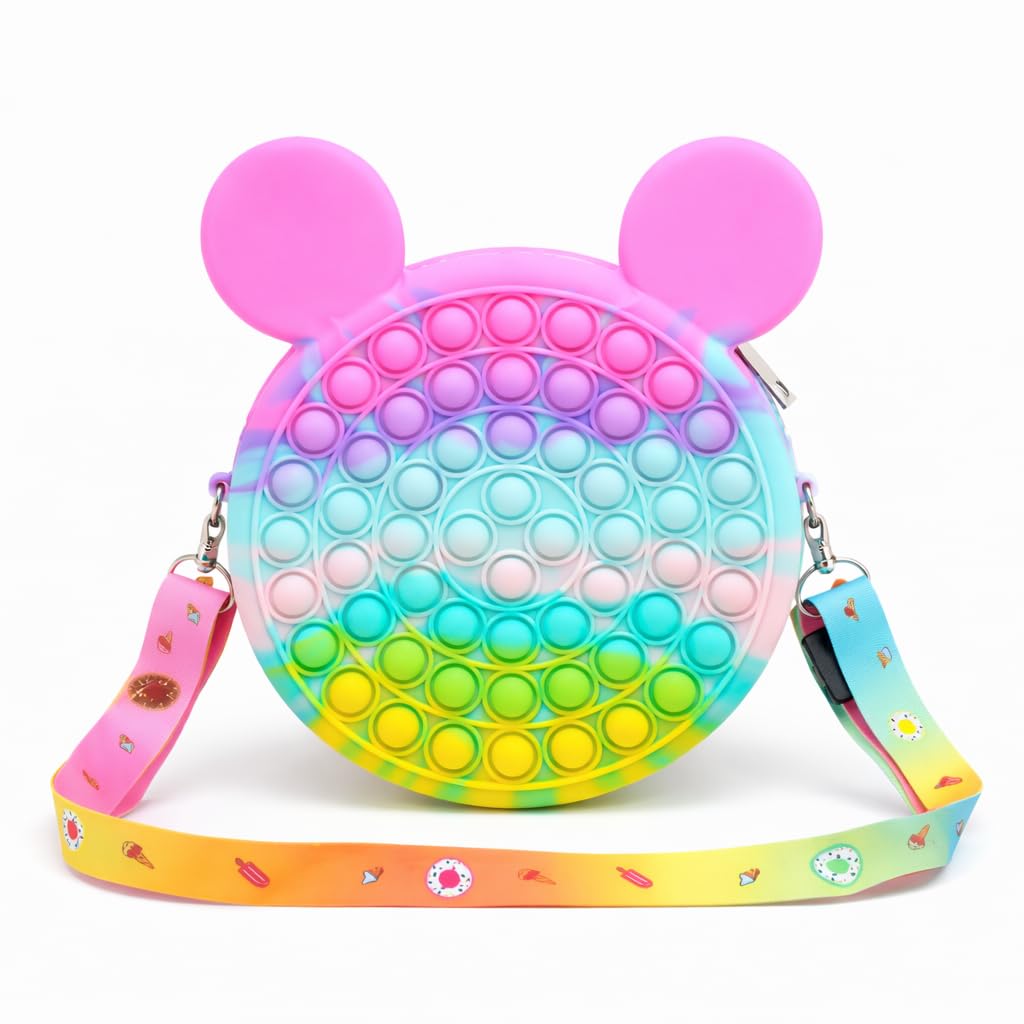 Cute Kids Pop It Sling Bag | Soft Silicone Rainbow Round Shape Sling bag