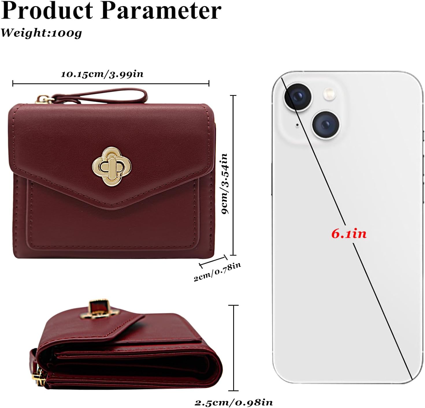 LJCZKA Wallet for Women Leather Bifold Cute Wallet Luxury Small Short Purse Credit Card Holder with Zipper Coin Pocket (Red) - Image 4