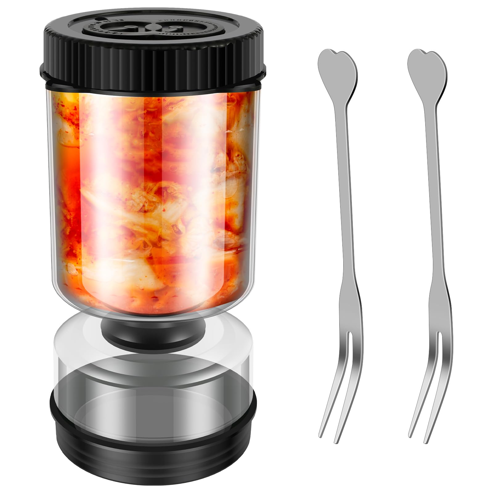 MENIBBLER Glass Hourglass Pickle Jar with Strainer, Upside Down Kimchi Container for Cucumbers, Onions, Carrots - Airtight with Double Timers and Juice Separator