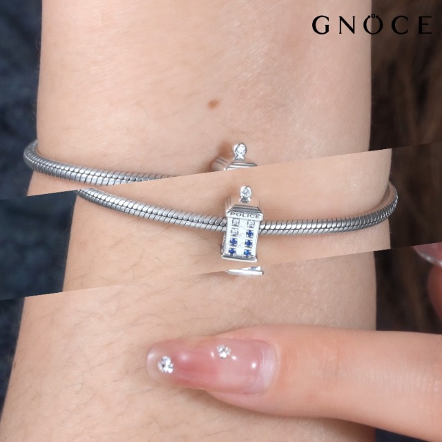 GNOCE Doctor Who Tardis Charm Anhänger - 925 Sterling Silber Mit Blauen CZs