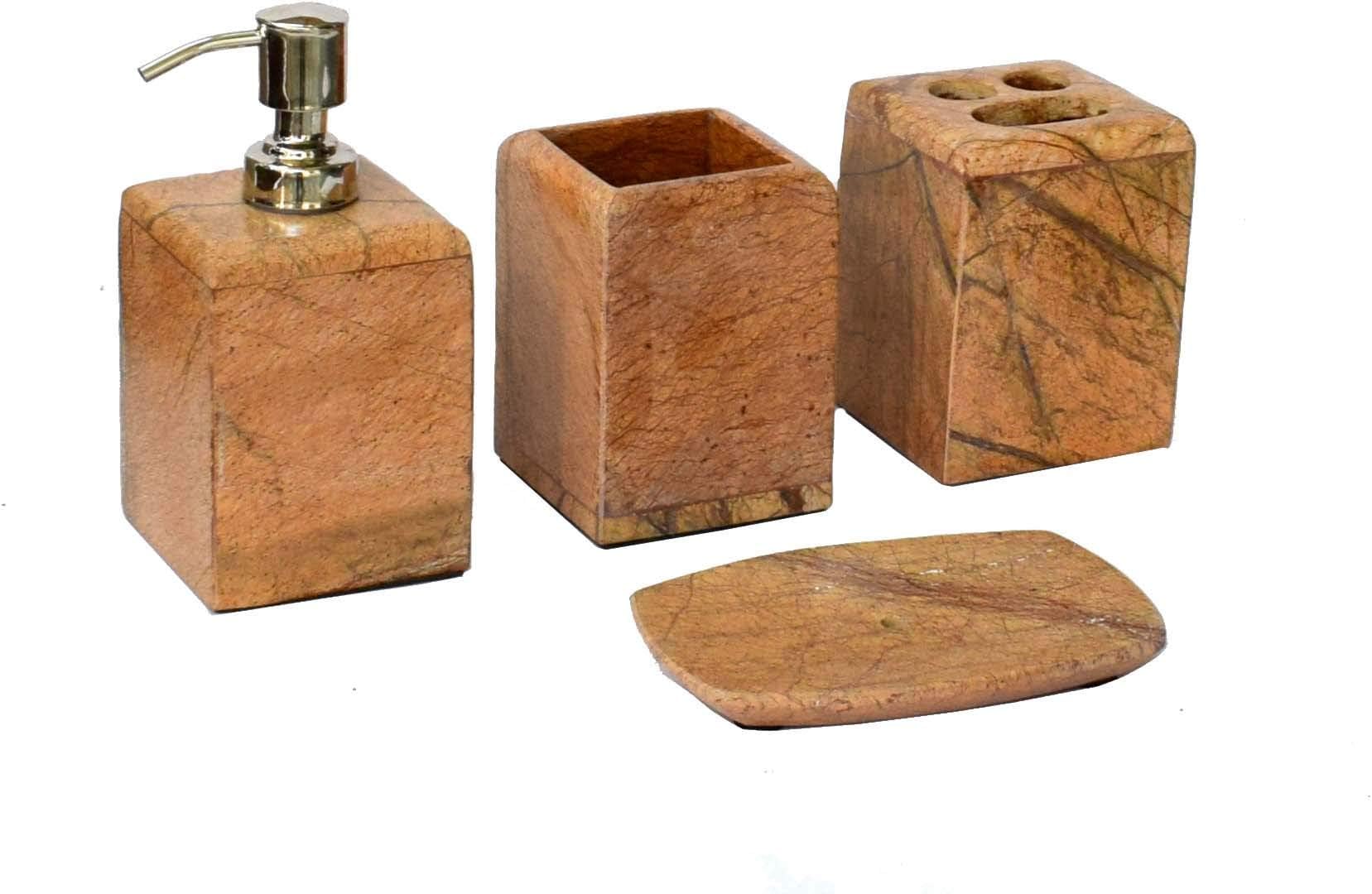 WIGANO Stone Made Bathroom Accessories Set Stone Soap Dispenser with Chrome Polish Complete Set Ideal for Room Bathroom, Luxury Hotel Bathroom Or for Gift.