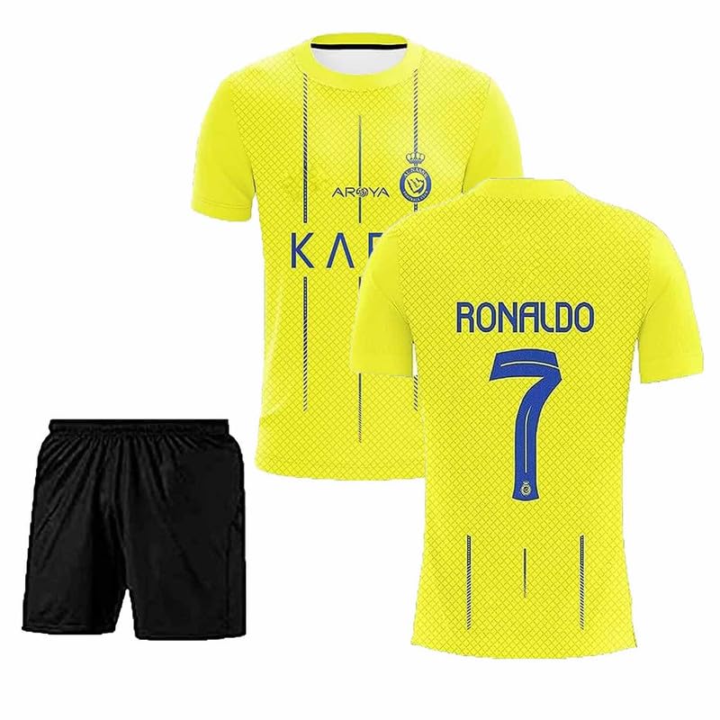 PRO'STATIC Football Jersey AL_Nasser Ronaldo Home KIT with Black Shorts- for Men and Sports Jersey for Men and Boys Football Team 23-24 Age 4-XXL
