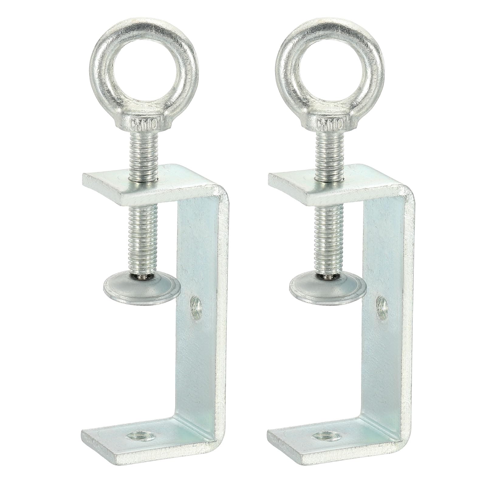 sourcing map 2 Pcs Carbon Steel C Clamps 85mm Square Galvanized Mini Tiger Clamp Adjustable Heavy Duty Metal U Clip with Eye Hook Screw for Woodworking Welding Mounting, Blue White