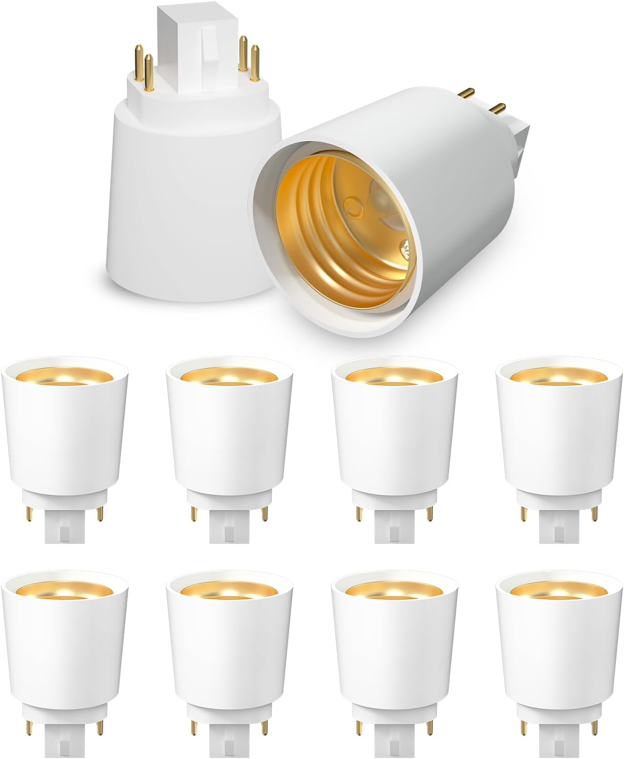Bonlux Gx24q to E26 Adapter, Gx24q to E26/E27 Socket Adapter, Gx24 to Medium Edison Base Adapter, 4 Pin CFL Lamp Base Converter, Gx24/Gx24q to E26 Light Fixture, Remove Bypass The Ballast, 10-Pack
