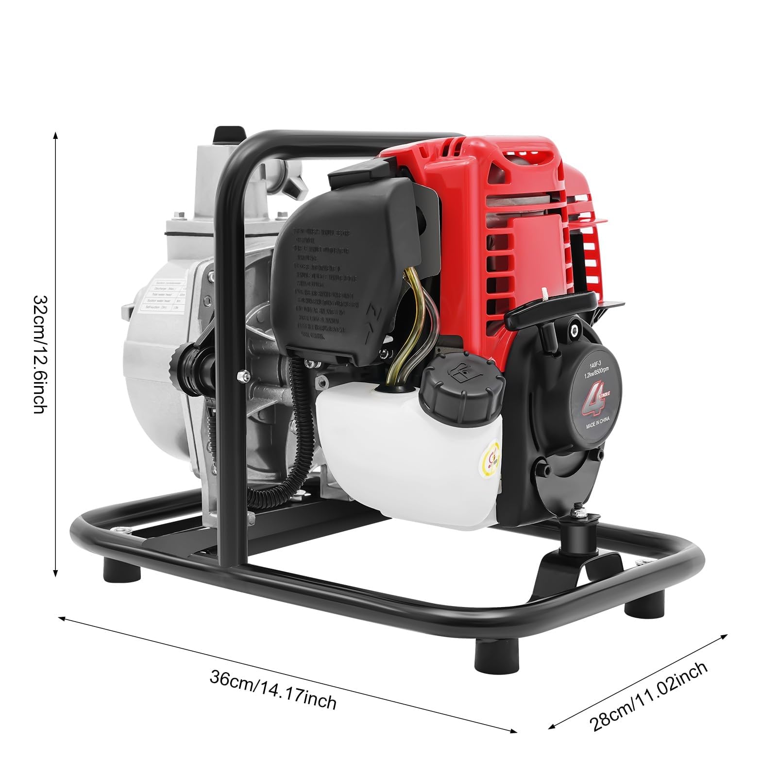 Pompe à Eau 4 Temps Essence Pompe De Jardin 38CC 1.2KW Avec Entonnoir et Filtre à Air,Débit Maximum 135L,Pour Jardin, Usine D'eau, Mine, Usine