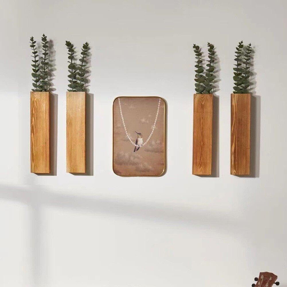 Wandpflanzgefäß Aus Holz, 4 Stück, Hängende Pflanzgefäße Aus Holz Für Trockenblumen Und Künstliches Grün, Zimmerpflanzenhalter, Wandvase Für Zuhause, Wohnzimmer, Dekoration