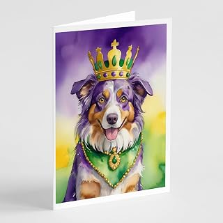 Caroline's Treasures DAC4726GCA7P Australian Shepherd King of Mardi Gras Greeting Cards Pack of 8 Blank Cards with Envelopes Whimsical A7 Size 5x7 Blank Note Cards