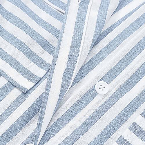 Womens Summer Fall Button Down Shirts 2022 Casual Trendy Long Sleeve Collared Striped Loose Cute Dressy Blouses Cute Tees Sky Blue, X-Large #TOP7