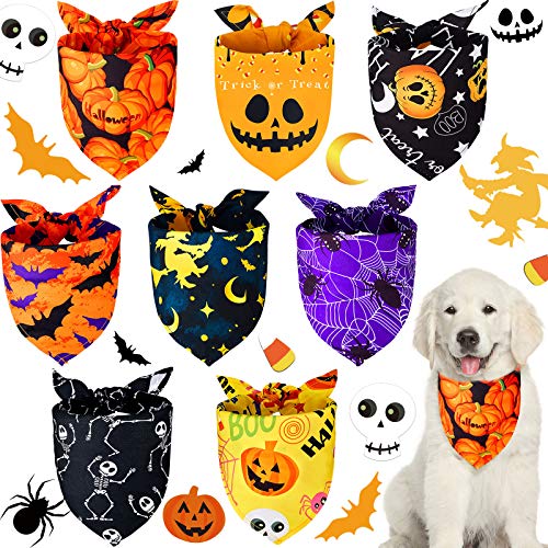 8 Pieces Halloween Dog Bandanas Pumpkin Bat Dog Triangle Bid Adjustable Pet Scarf for Halloween Holiday Costume(Spider Style)