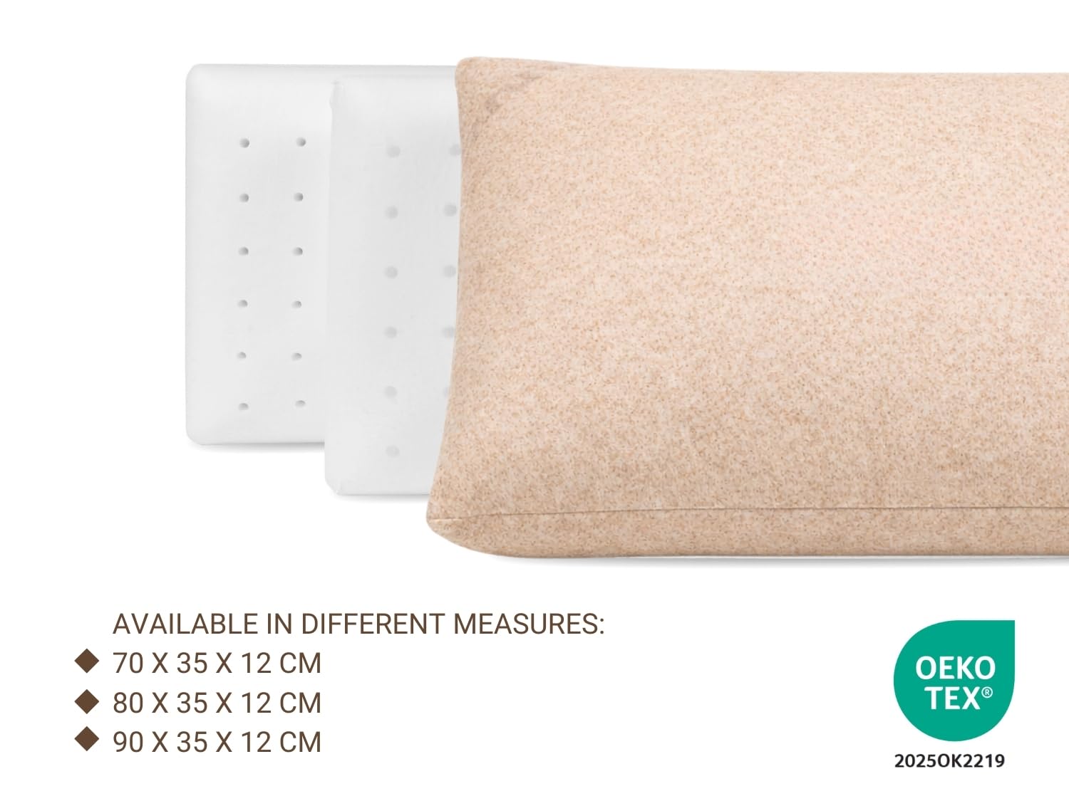 DREMADI Almohada de Latex 100% con Funda de Algodon y Lino 70X40, 12 CM, orgánica, Alivio de la presión Cervical, Desenfundable y Lavable. Ergonómica