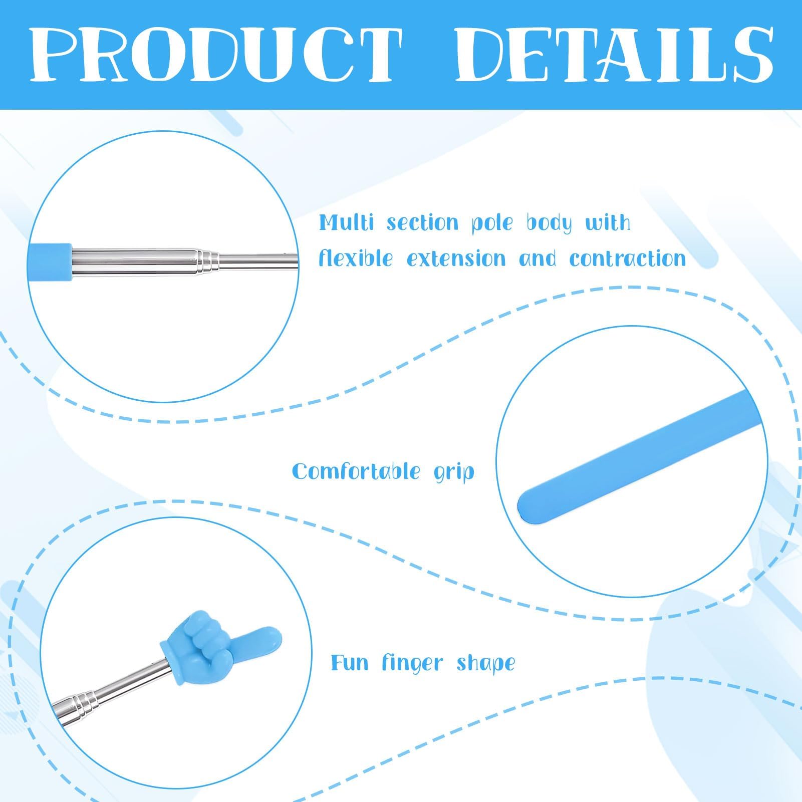 Eophmi 3 PCS Finger Pointer Stick,Telescopic Teachers Pointers,Mini Retractable Tea cher Pointer,Hand Poin ter,Extendable Hand Pointers for Teacher Classroom Tea cher Aids(Blue Pink Purple) - Image 3