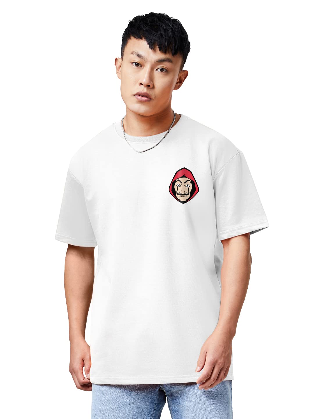 The Souled Store Men Official Money Heist: Bella Ciao White Printed Oversized T-Shirts