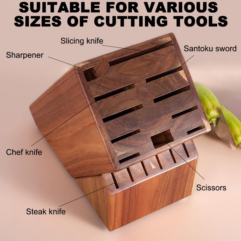 Portacuchillas Universal De Madera, Extra Grande, Portacuchillas De Dos Capas, Con Capacidad Para 12 Cuchillos, Con Orificios De Ventilación, Portacuchillas Compacto