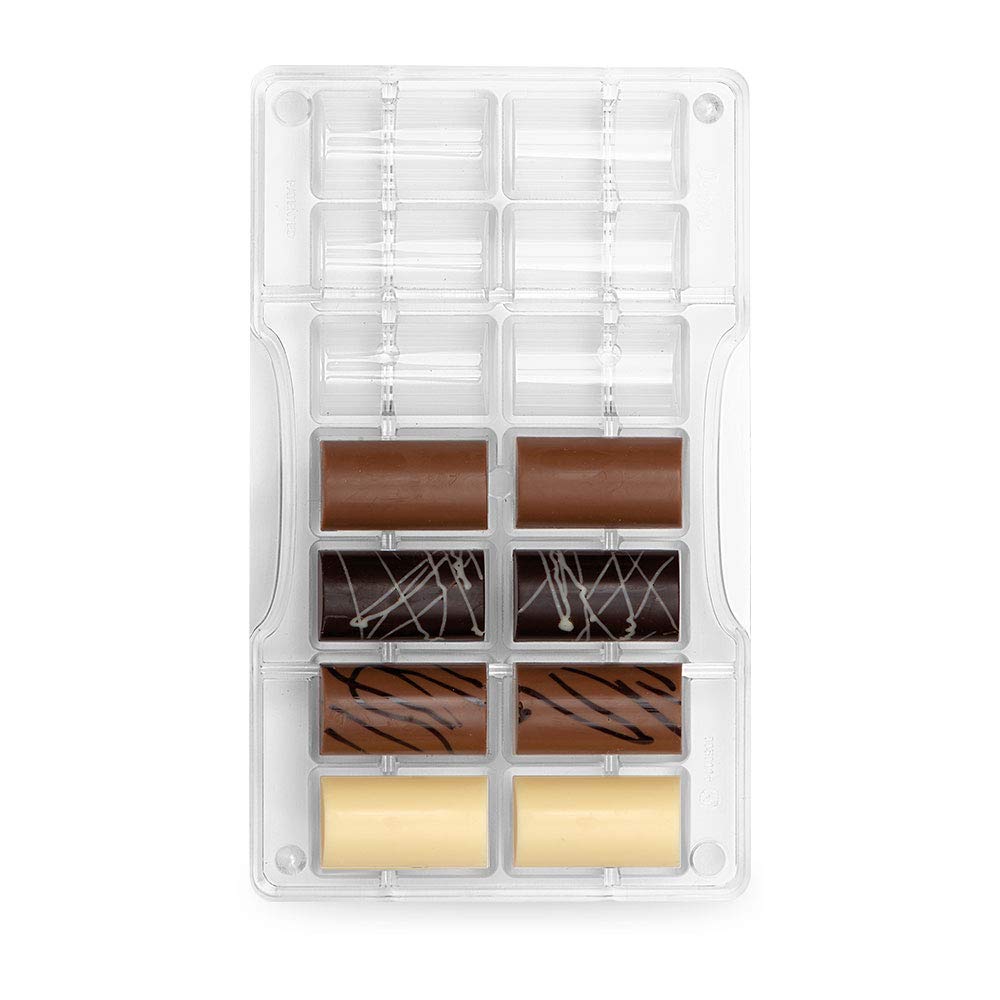 Decora 0050116 Stampo Professionale Cioccolatino Cilindro Medio, 14 cavità, 40 x 22 x h 20 mm, In Policarbonato, Ideale per Realizzare Cioccolatini Lucidi, Design Professionale, Made in Italy