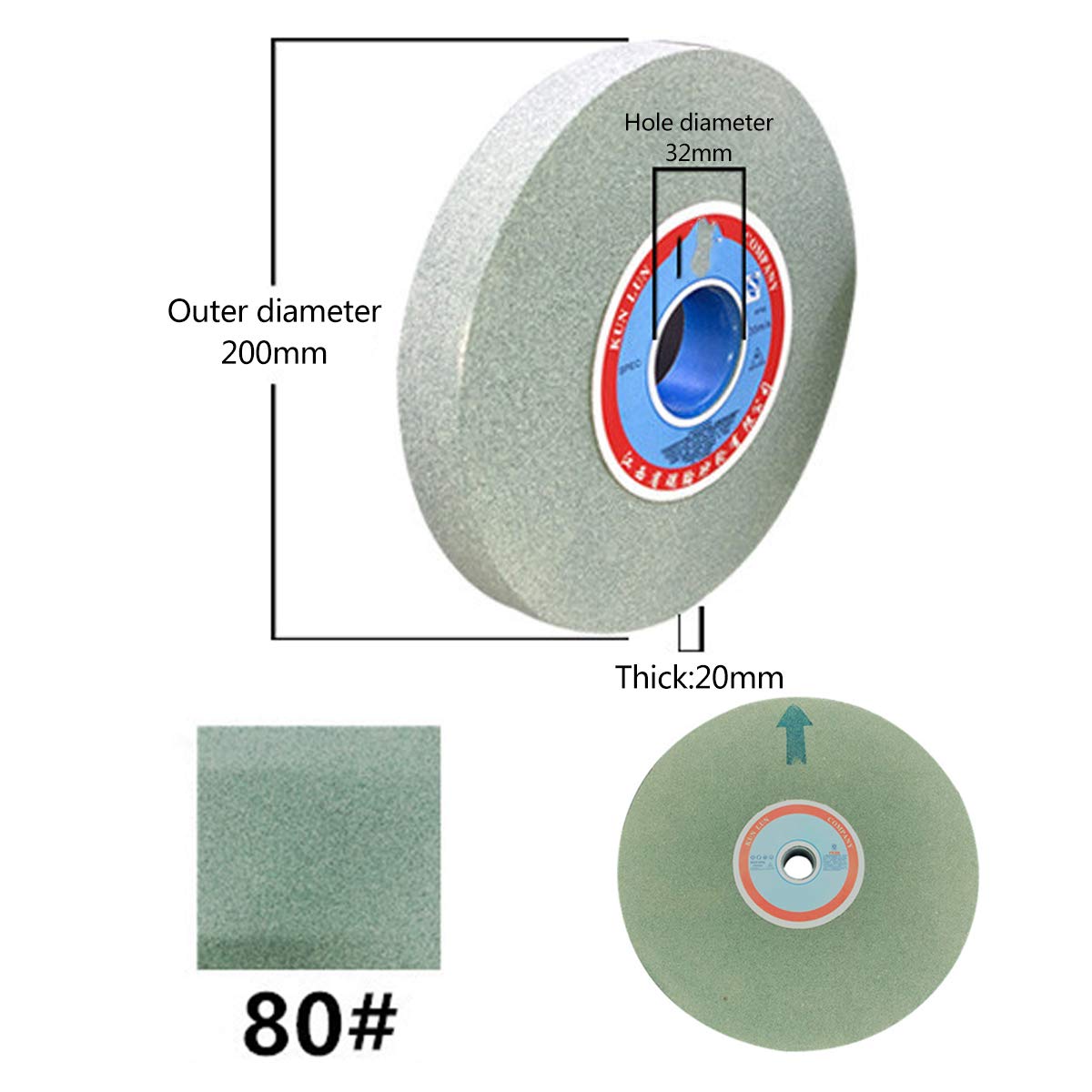 Tarcze szlifierskie, Materiał ścierny: Zielony węglik krzemu, średnica zewnętrzna: 200 mm, otworu: 32, grubość: 20(80 Grit)