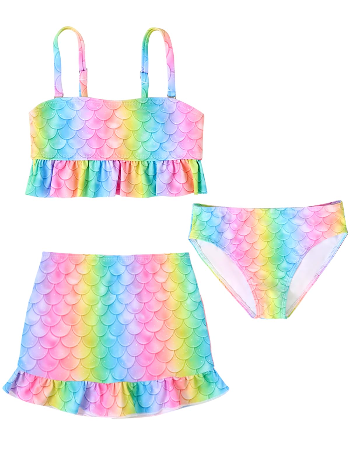 3 Stück Bikini Mädchen Set Lebhafte Muster, Verstellbare Träger & Rüschen-Rock - Schnelltrocknender Badeanzug für Kinder Mädchen 4-12 Jahre, Perfekt für Strand, Pool & Wasserpark