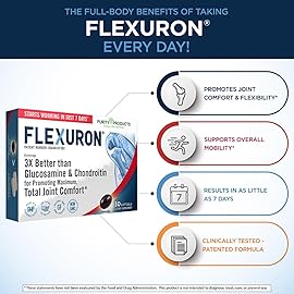 Purity Products Flexuron Joint Formula 3X Better Than Glucosamine and Chondroitin - Starts Working in just 7 Days - Krill Oil, Low Molecular Weight Hyaluronic Acid, Astaxanthin - 30 Count (1)