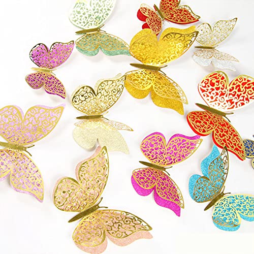 36 vinilos decorativos mariposas 3D removibles doradas