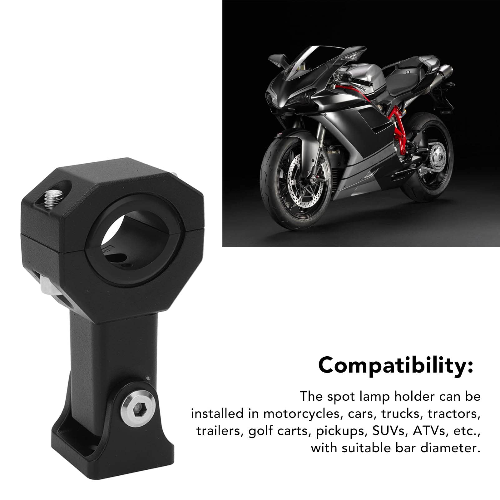 Uchwyt Montażowy Motocykla, Uchwyt Mocujący Reflektor 17 do 33mm Regulowany 360 Stopni Obrotowy Zderzak Uchwyt Lampy do Motocykli Samochody Ciężarówki Ciągniki