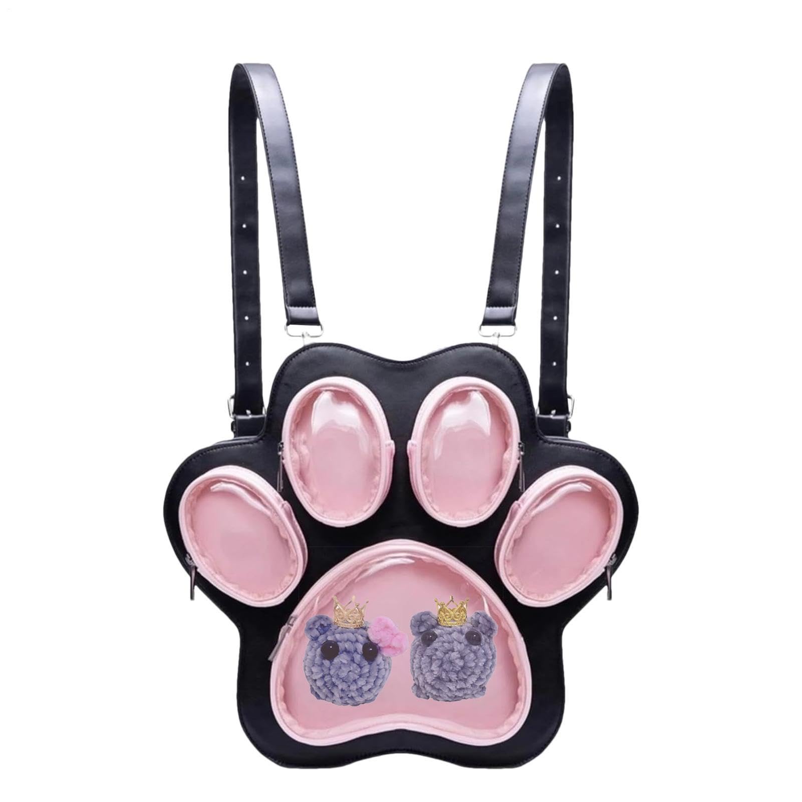 Lindas mochilas estéticas con diseño de pata de gato para la escuela, negro