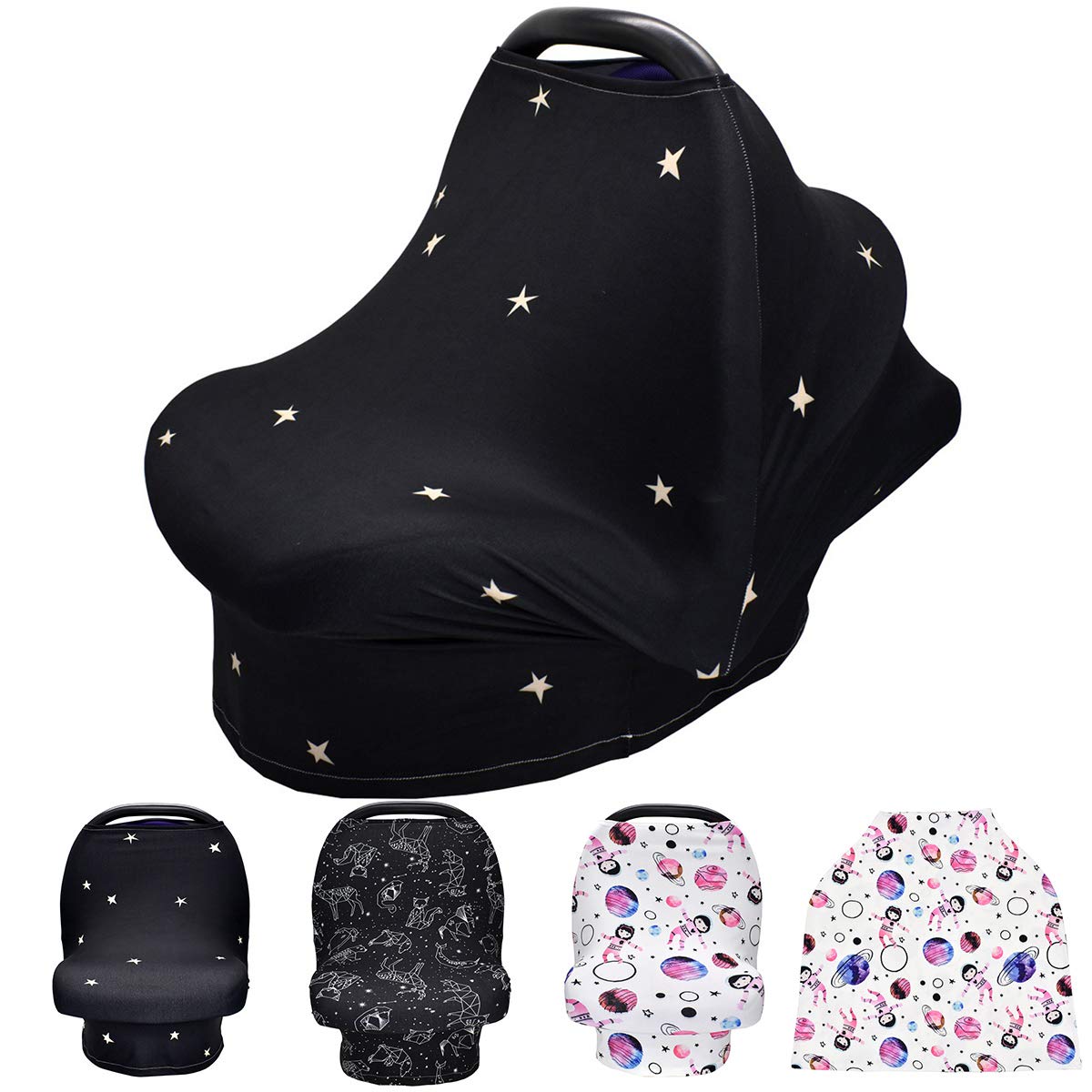 Camidy Baby Car Seat Canopy,Stretchy Newborn Breastfeeding Cover Astronaut Starry Sky Pattern Outdoor Stroller Nursing Canopy Cover