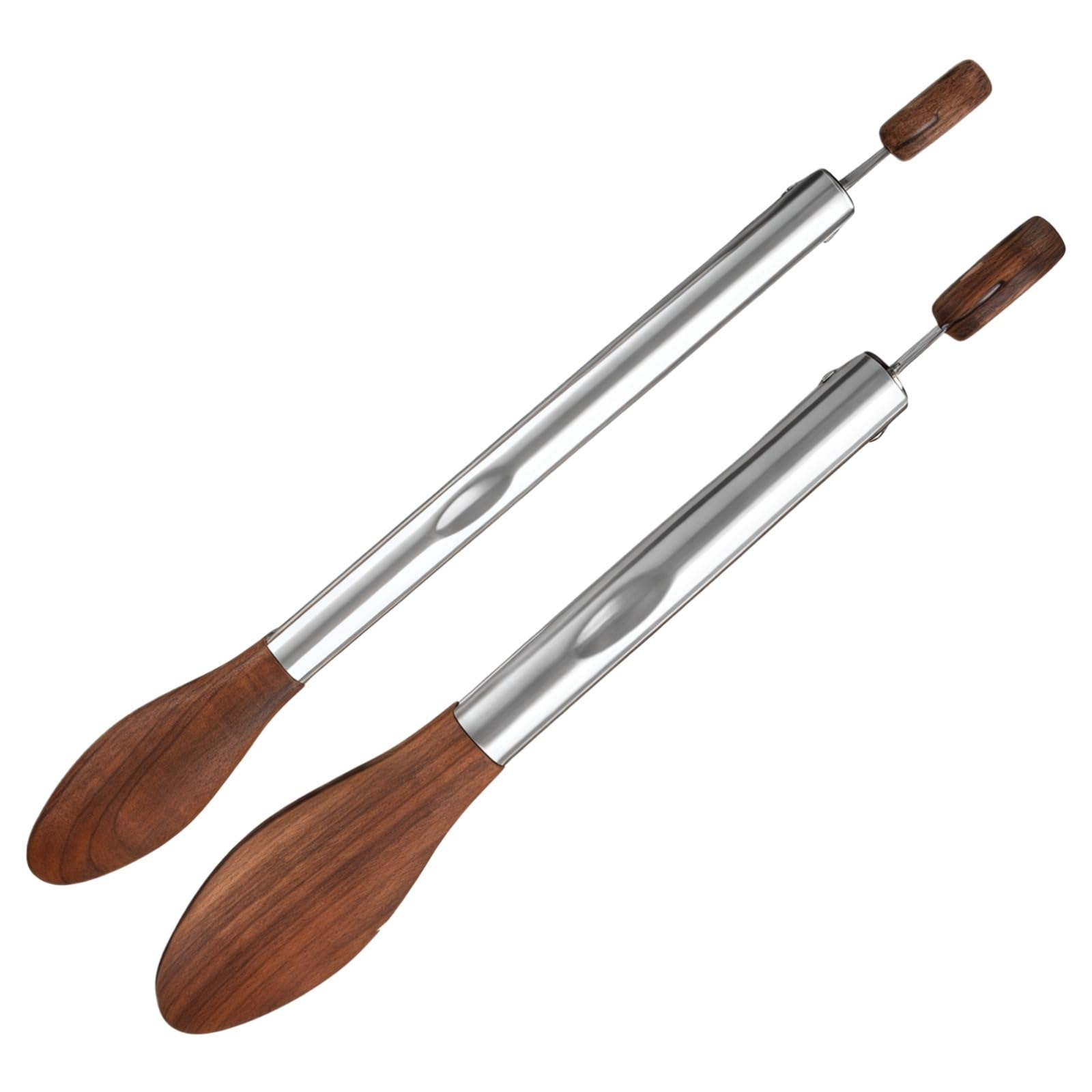 2 Stk. Kochzangen aus Walnussholz und Edelstahl für BBQ, Küche und Grill, hitzebeständig, ergonomischer Griff, rutschfest, für Lebensmittelkontakt geeignet, 2 Größen