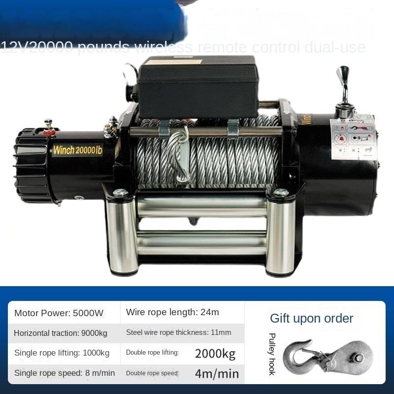 Image of Portable Small Electric Hoist, Electric Vehicle-Mounted Crane Winch, Off-Road Vehicle Self-Rescue Winch (20000 Lbs Dual Switch)