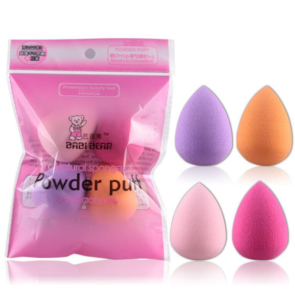 acoolstore 4pcs Pro Beauty Flawless Makeup Sponges Blender Foundation Puff Multi Color,Shape (Water Drop Shape)
