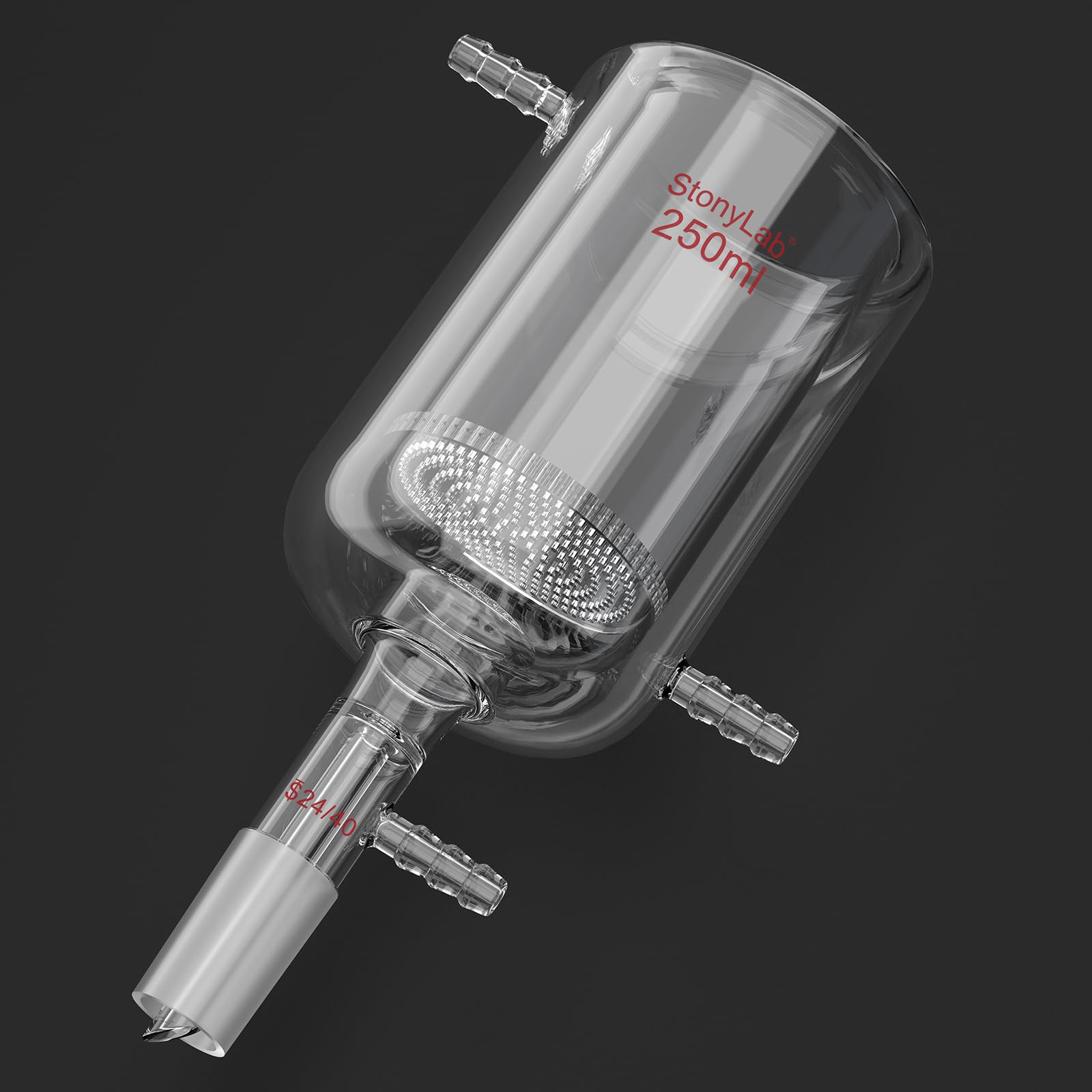 stonylab Embudo Buchner de Vidrio con Camisa y Disco Fritado de 1,5 mm, 250 ml, Unión 24/40 y Conexión de Manguera de 10 mm para Filtración al Vacío en Laboratorio