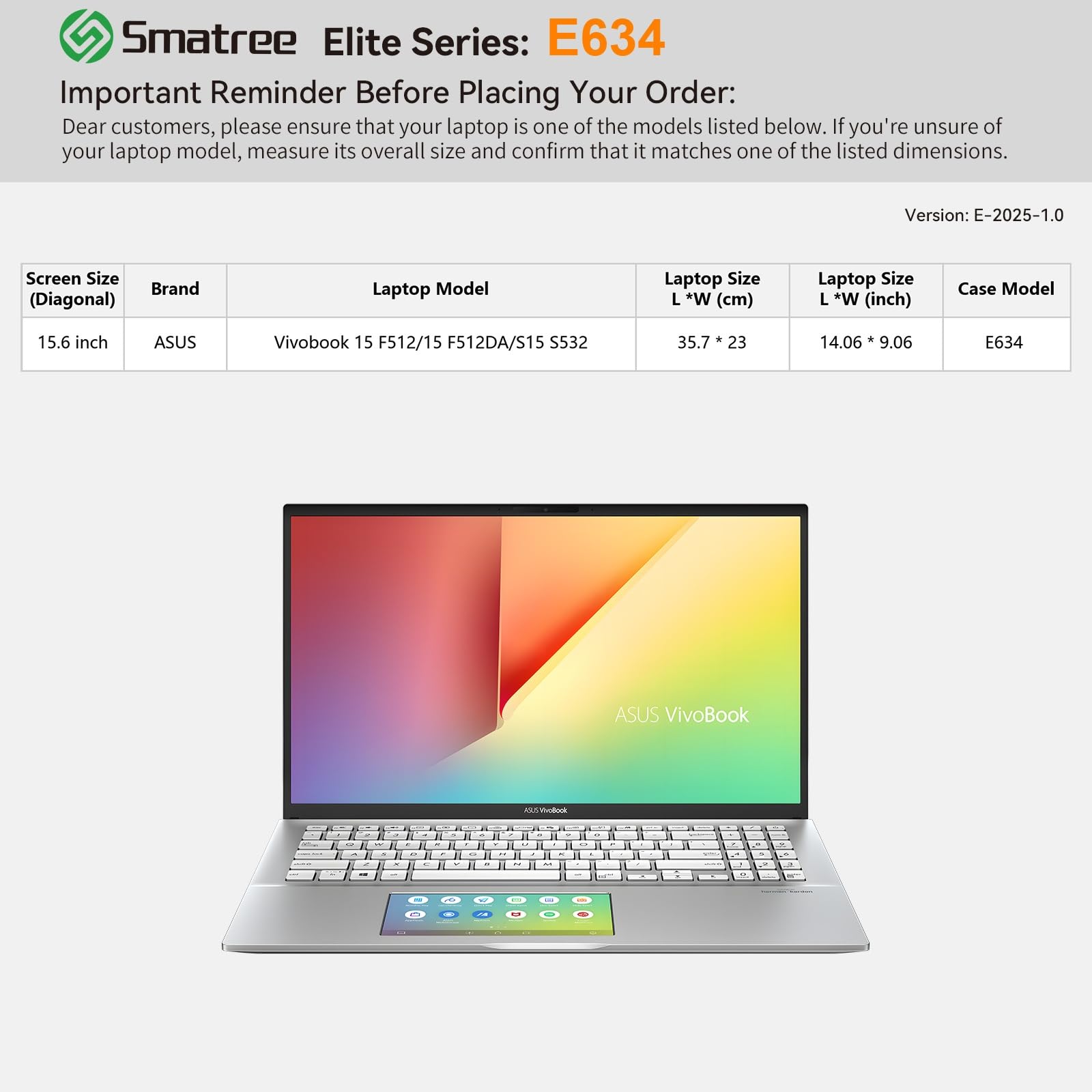 Smatree portátil Funda para 15,6 Pulgadas ASUS Vivobook 15 F512/15 F512DA/S15 S532, Protective portátil Funda con Bolsillo para Accesorios, YKK Cremallera, antigolpes Patentado diseño, Verde (E634G)