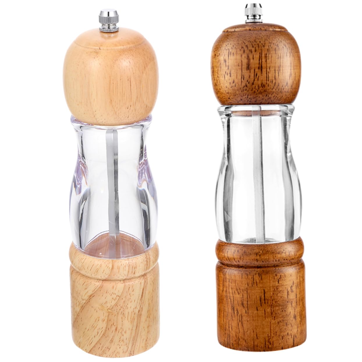 CIYODO 2Pcs Handheld Grinder Transparent Kitchen Seasoning Shaker Bottles Design for Grinding Sea Salt Pepper and Spices Vintage and Original