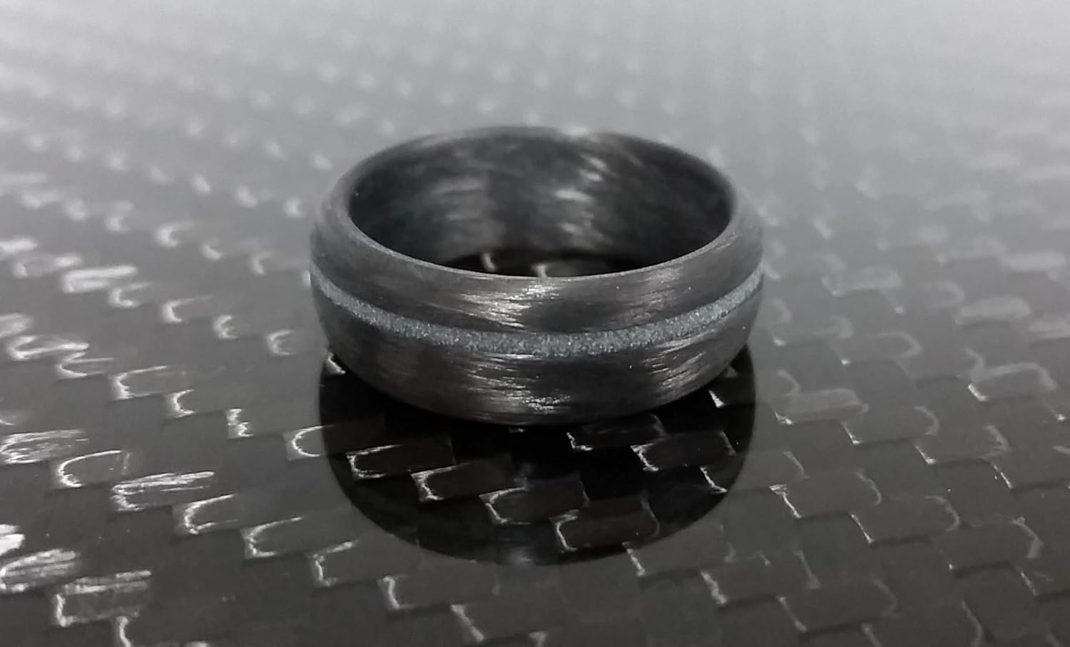 Handmade Ring Band - Men's or Women's Carbon Fiber Ring with Grey/Aqua Glow Inlay, Matte or High Gloss Finish, Glow-in-the-Dark, Durable, Waterproof, Sizes 4-16, Custom Band Widths