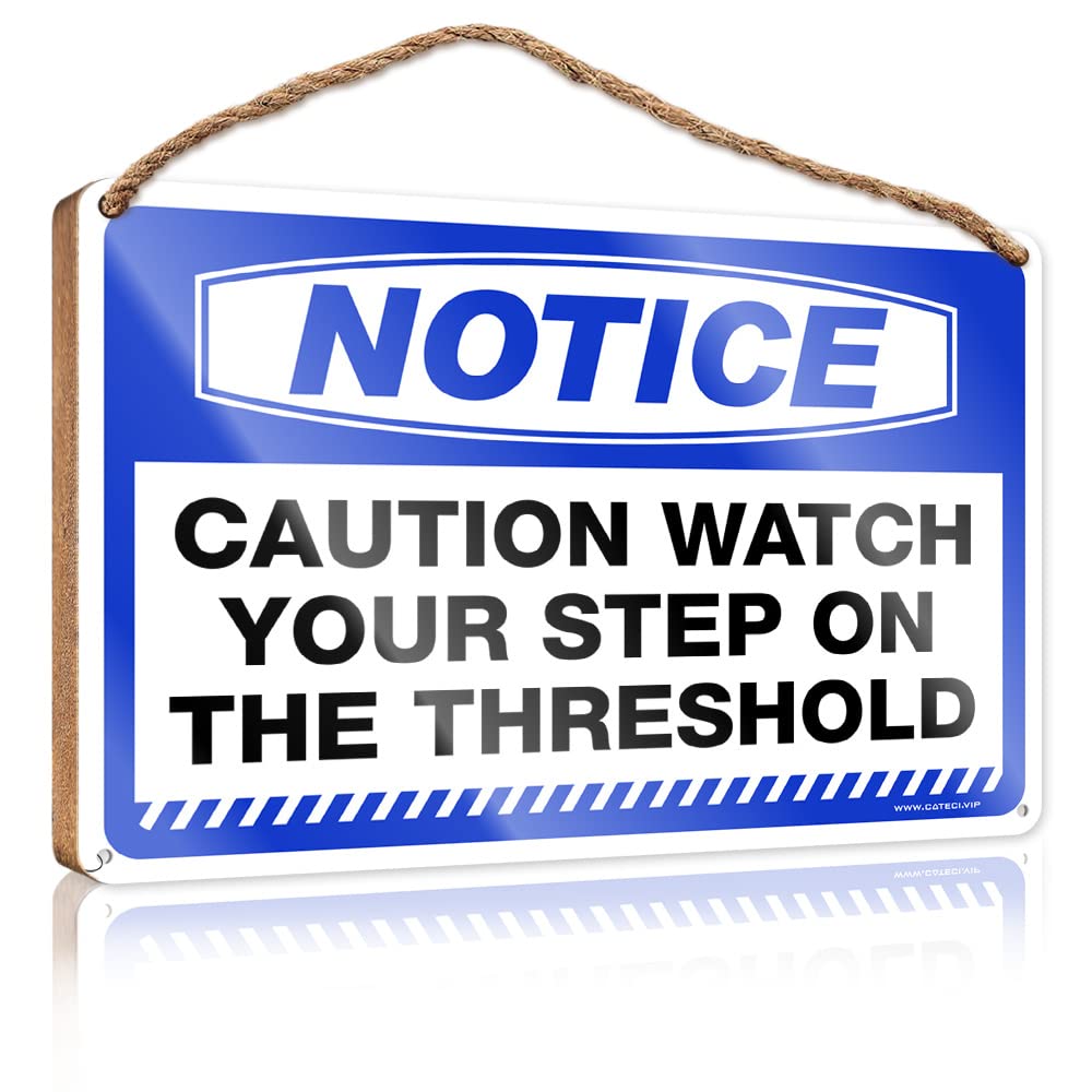 FZFN Holiday Porch Sign Notice Caution Watch Your Step On The Threshold Wooden Sign House Decor Clearance Funny Office Signs(15X28CM)